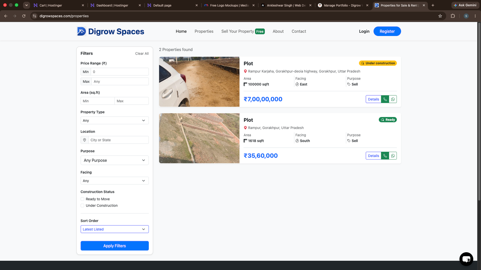 Digrow Spaces — Property Listing Platform